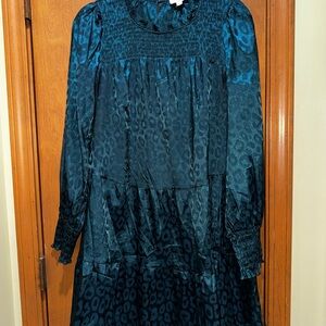 Umgee Hunter Green Leopard Print Long Sleeve Dress. Great for holiday parties or